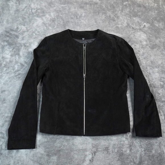 Raffaelo Women's Suede Leather Jacket Size XL Black Silver Zipper‎ Stylish READ - Picture 1 of 9